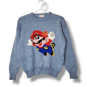 Vintage 80s Super Mario Bros 3 Nintendo Knit Sweater Blue Size XS